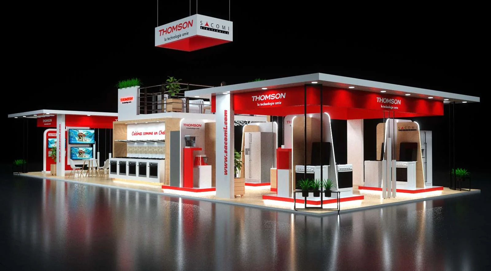 Visuel 3D du stand Thomson Sacomi, présenté au client avant fabrication